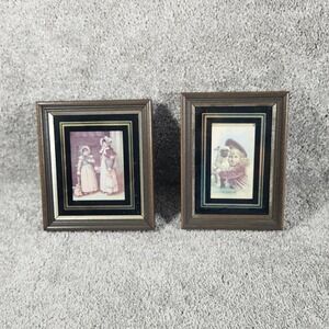 George Nathan Framed Art Prints Brown Victorian Children Pug Vintage Set